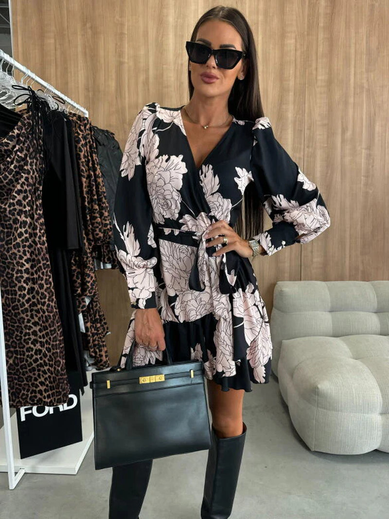 Seloria - Robe Mini Florale À Coupe Cache-Cœur Élégante