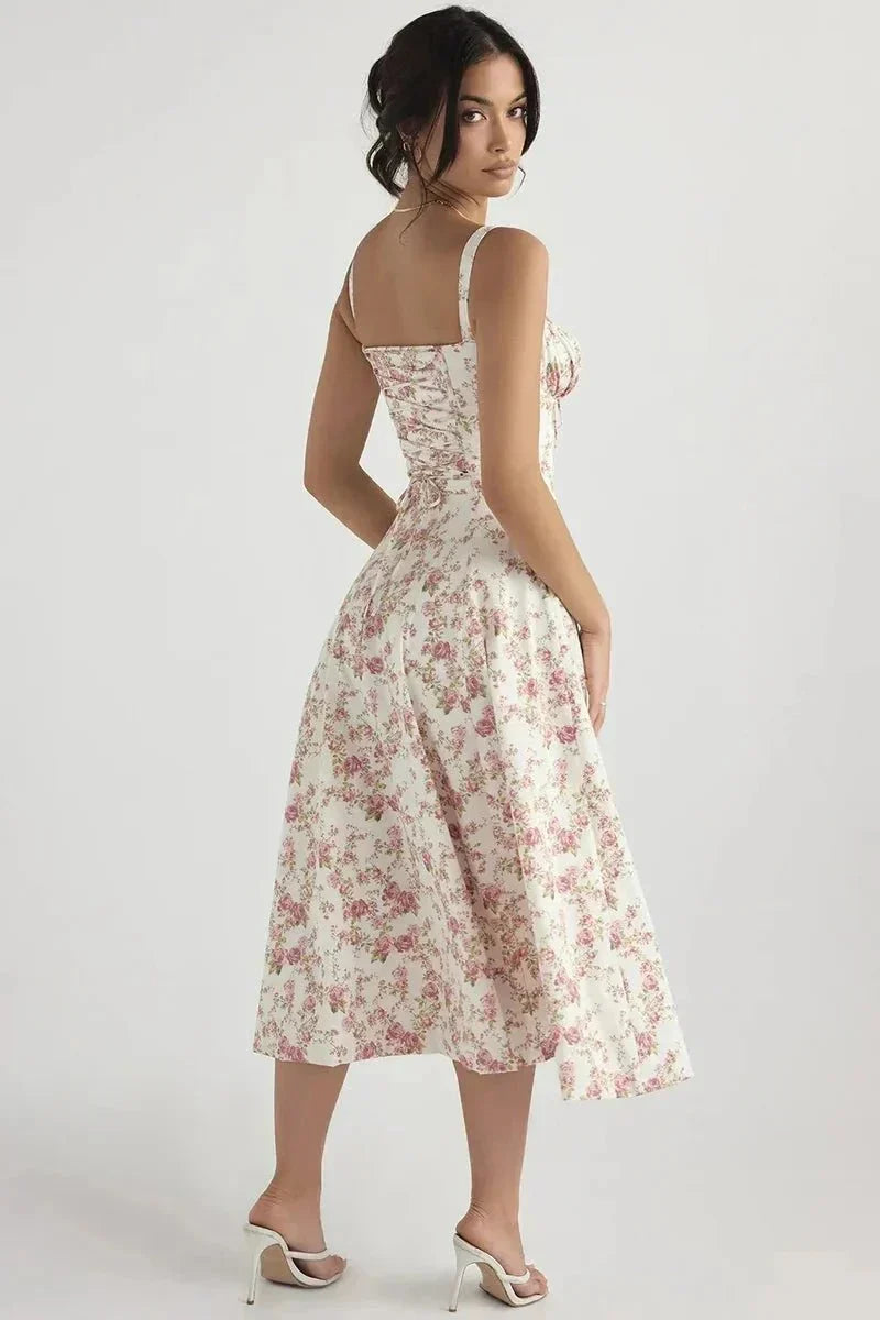 Linsay Blumenkleid – Midi-Kleid Mit Korsett & Seitenschlitz