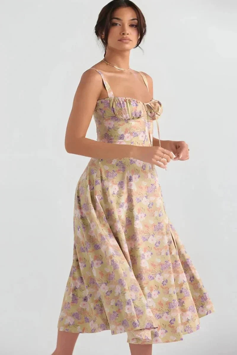 Linsay Blumenkleid – Midi-Kleid Mit Korsett & Seitenschlitz