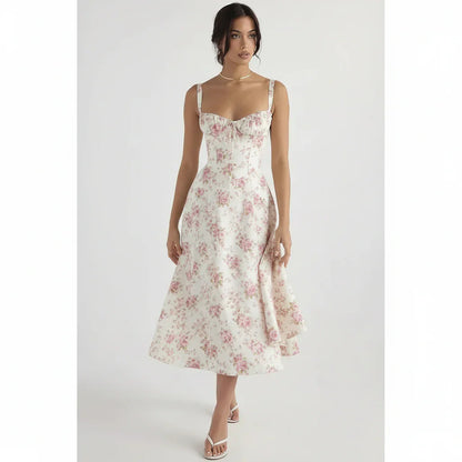 Linsay Blumenkleid – Midi-Kleid Mit Korsett & Seitenschlitz