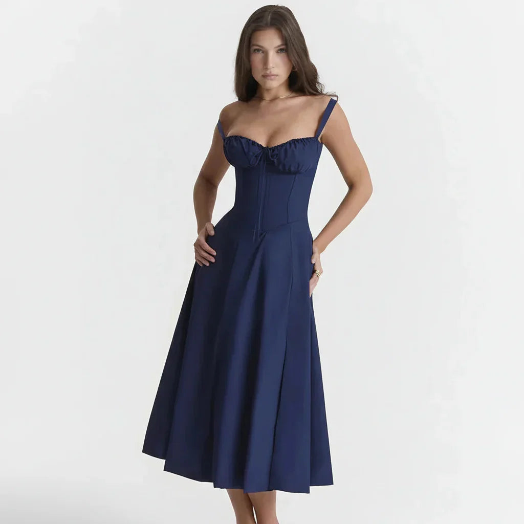 Linsay Blumenkleid – Midi-Kleid Mit Korsett & Seitenschlitz