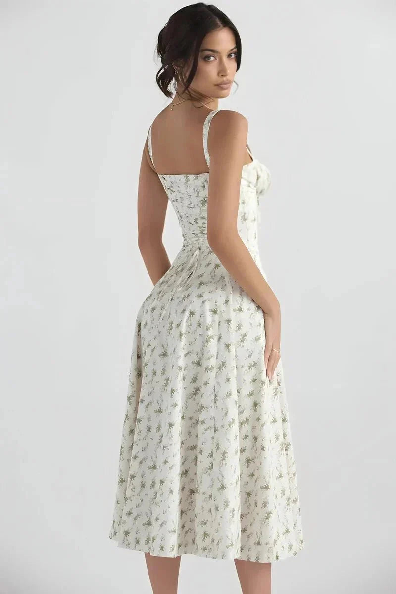 Linsay Blumenkleid – Midi-Kleid Mit Korsett & Seitenschlitz